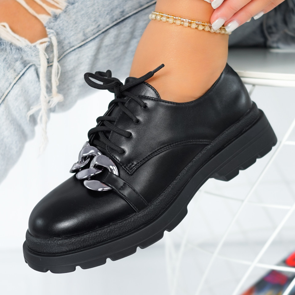 Pantofi Casual, culoare Negru, material Piele ecologica - cod: P11248