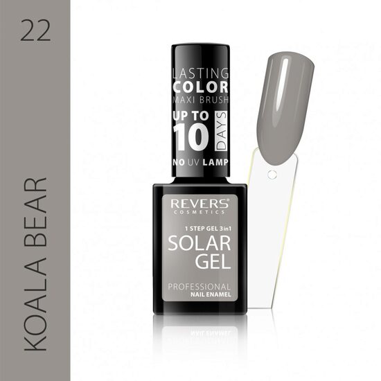 Lac de unghii Solar Gel, Revers, 12 ml, gri, nr 22, koala bear Engros