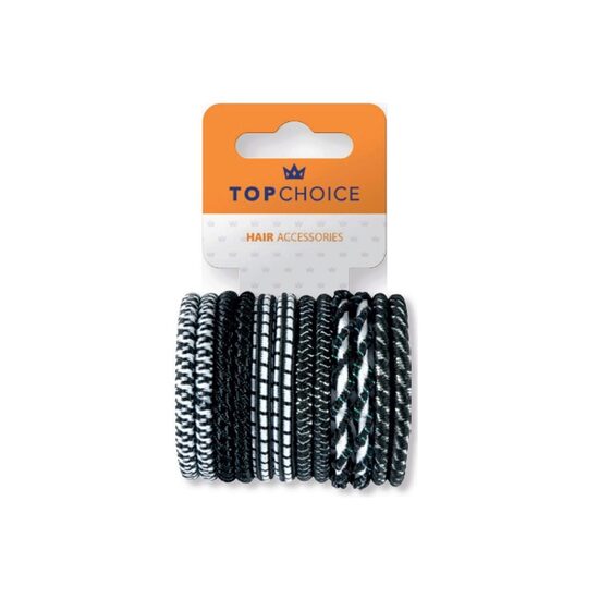 Elastic de par Top Choice, set de 12 bucati, alb-negru Engros