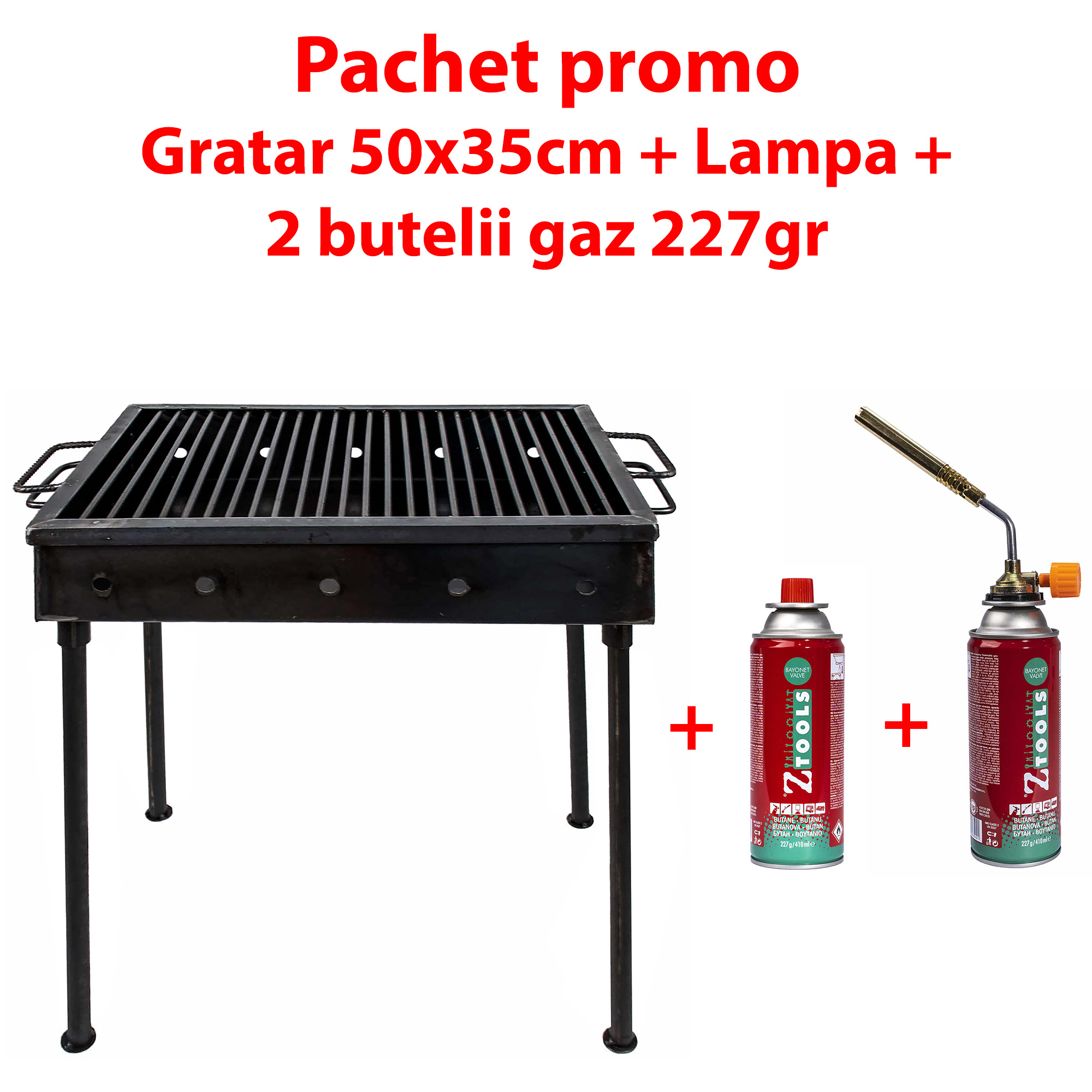 Pachet promo - Gratar metalic 50x35 (5208) + Lampa gaz (ZTS 5412) + 2 Butelii 227gr. (5214) Engros