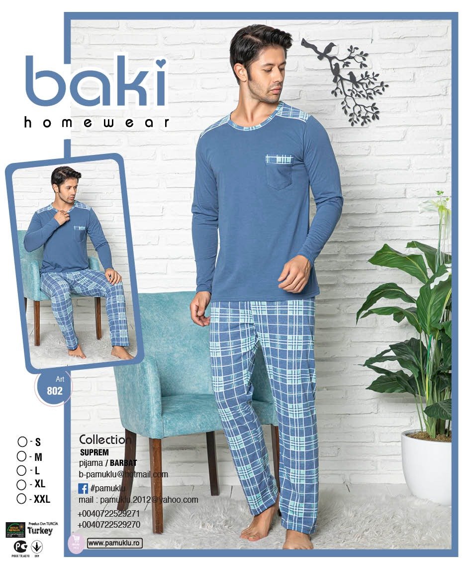Pijama lunga Baki Suprem, pentru barbat, bleumarin