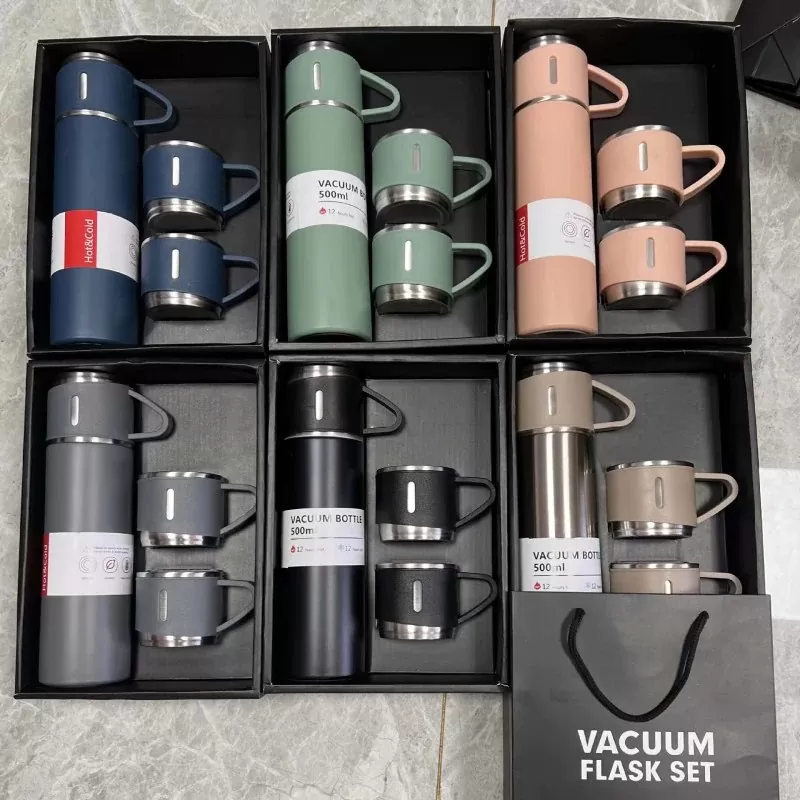 Termos 500ml + 3 cani Techsuit, NEGRU