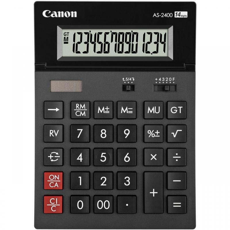 Calculator birou Canon&nbsp;AS2400, 14 digiti, ribbon, display LCD ajustabil, functie business, tax si conversie moneda