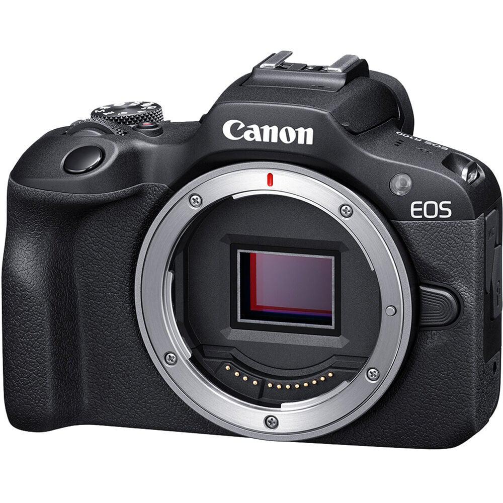 Camera foto Canon Eos R100 + Obiectiv RF-S 18-45mm F/4.5-6.3 IS STM kit, Senzor CMOS 22.3 x 14.9mm, 24.1 Megapixeli, Aspect Ratio: 3:2, Procesor:DIGIC 8, Montura RF, Compatibilitate: RF, RF-S, (EF si EF-S cu adaptor), Distanta focla: 1.6x, Dual Pixel CMO
