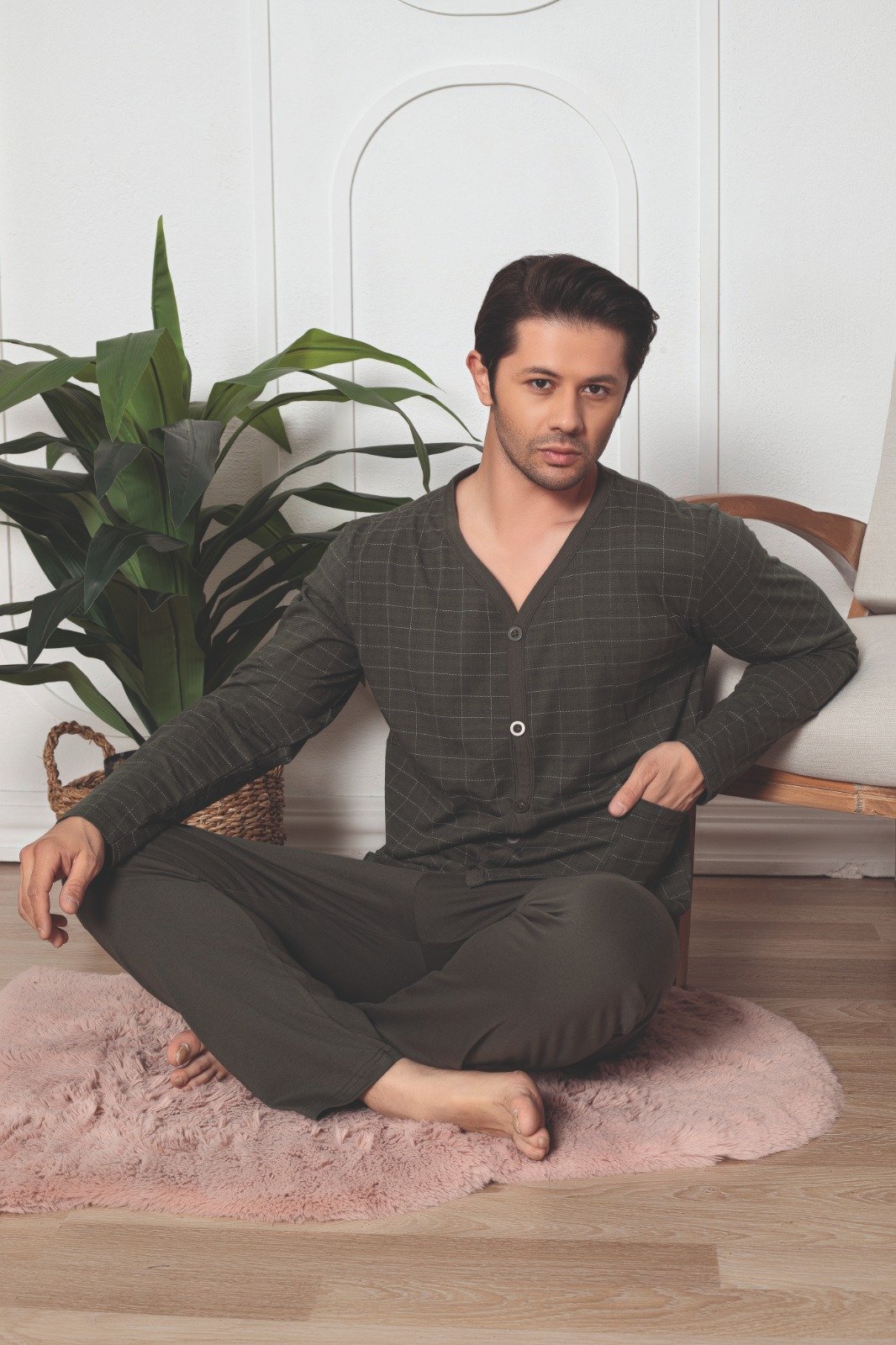 Pijama Barbat Berfin Battal cu Nasturi Engros 3008