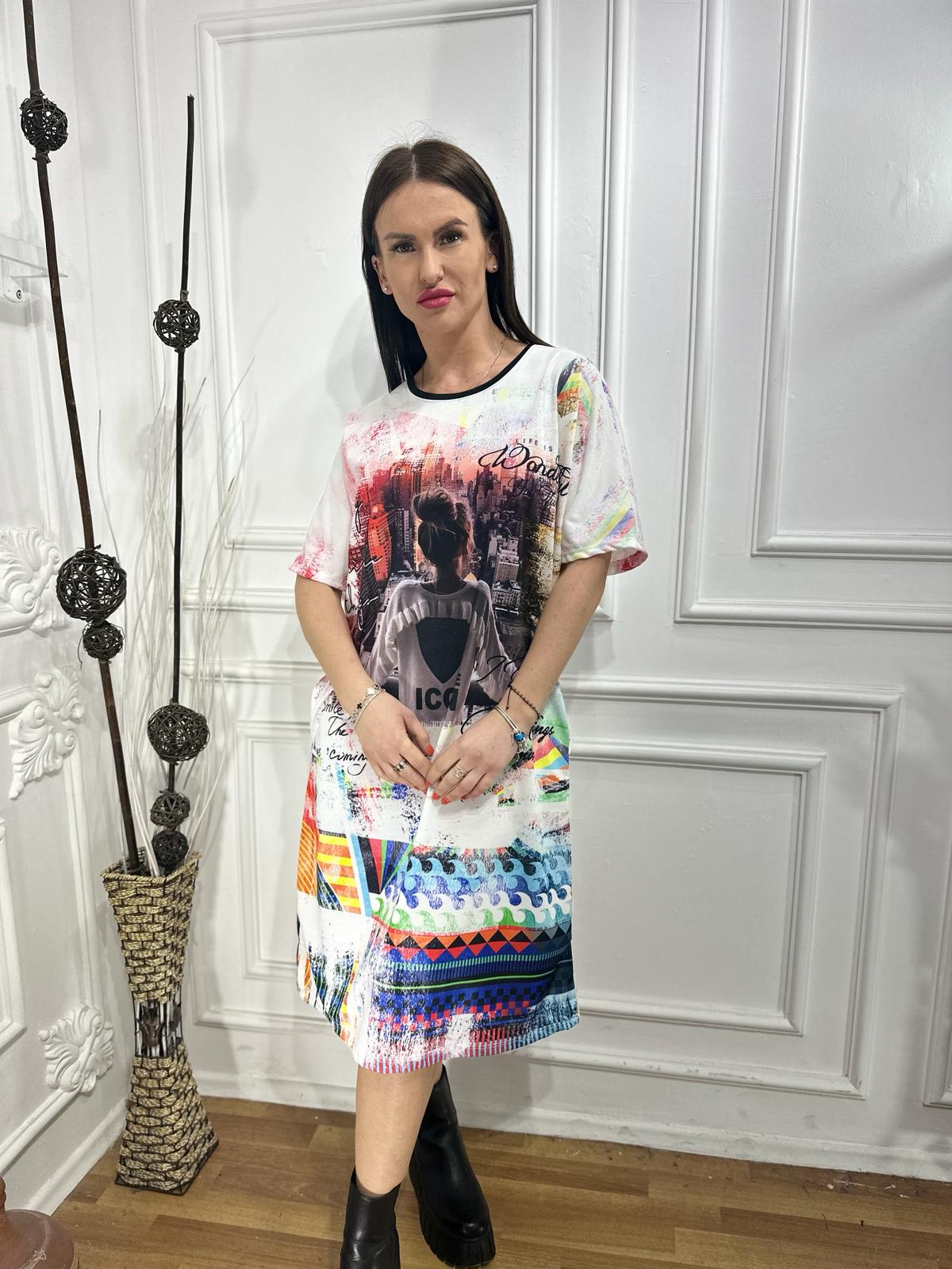 Rochie midi Engros pentru femei, stil tricou, cu model imprimat