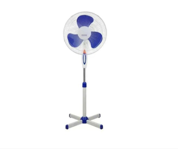 Ventilator de podea, oscilant, putere 40 W, 3 trepte de viteza, cu posibilitatea reglarii inaltimii 100 - 128 cm, alb cu albastru