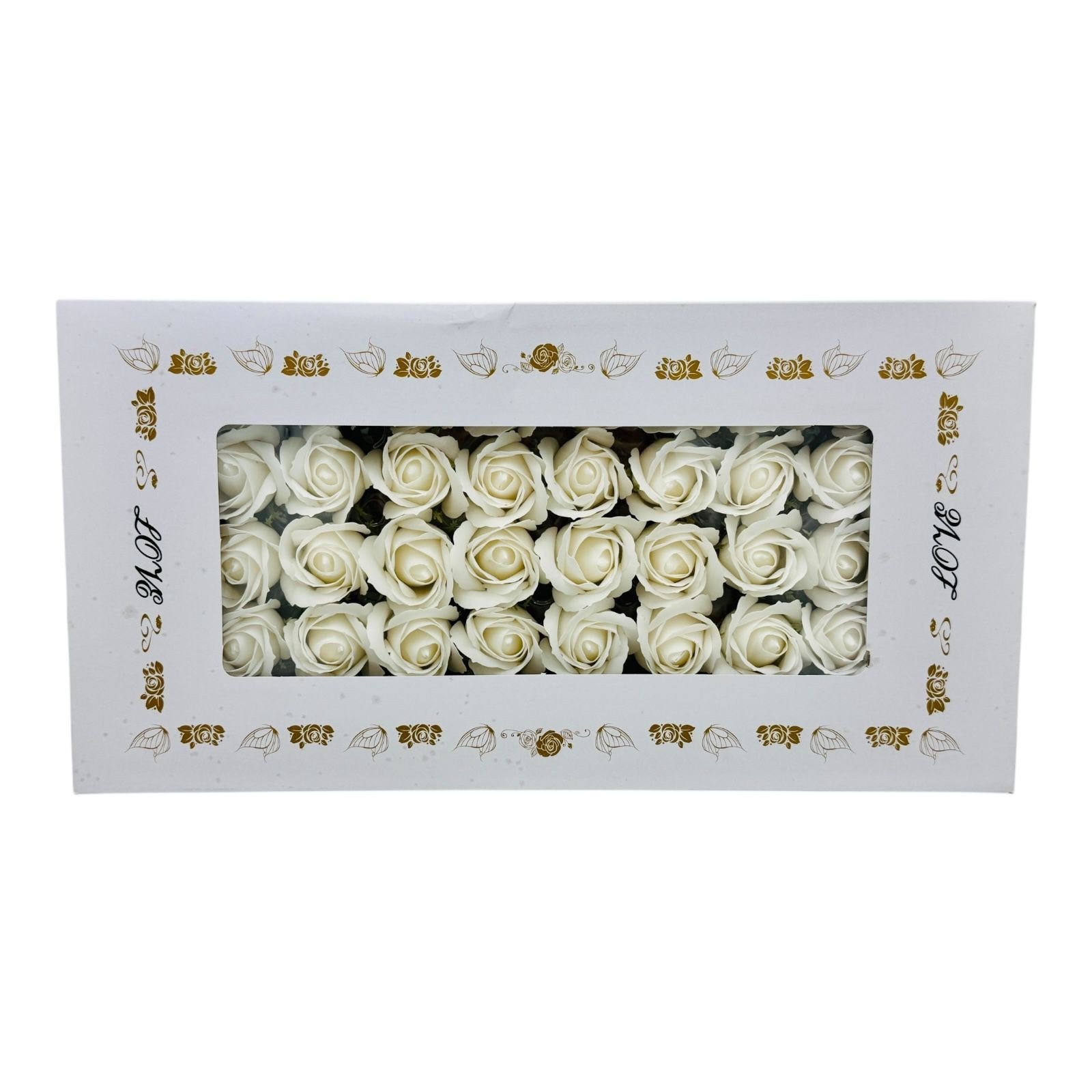 Set de 50 Trandafiri din Săpun Parfumat, alb laptos – Eleganță și Profitabilitate