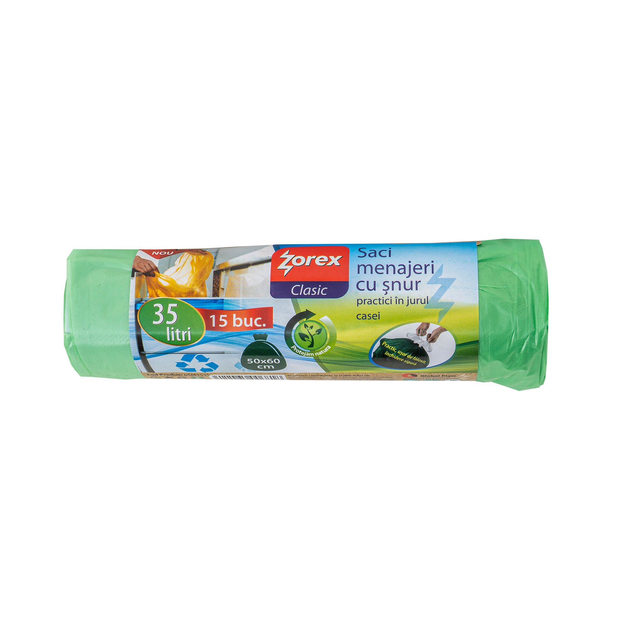 Saci menajeri cu snur, 35L, 15buc, verde Z-TOOLS / EXT 109666 Engros