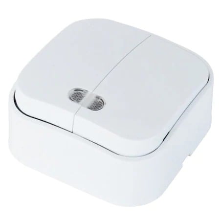 Intrerupator dublu cu led, Horoz, Eva 10A, 240V / EXT 112-002-0002 Engros