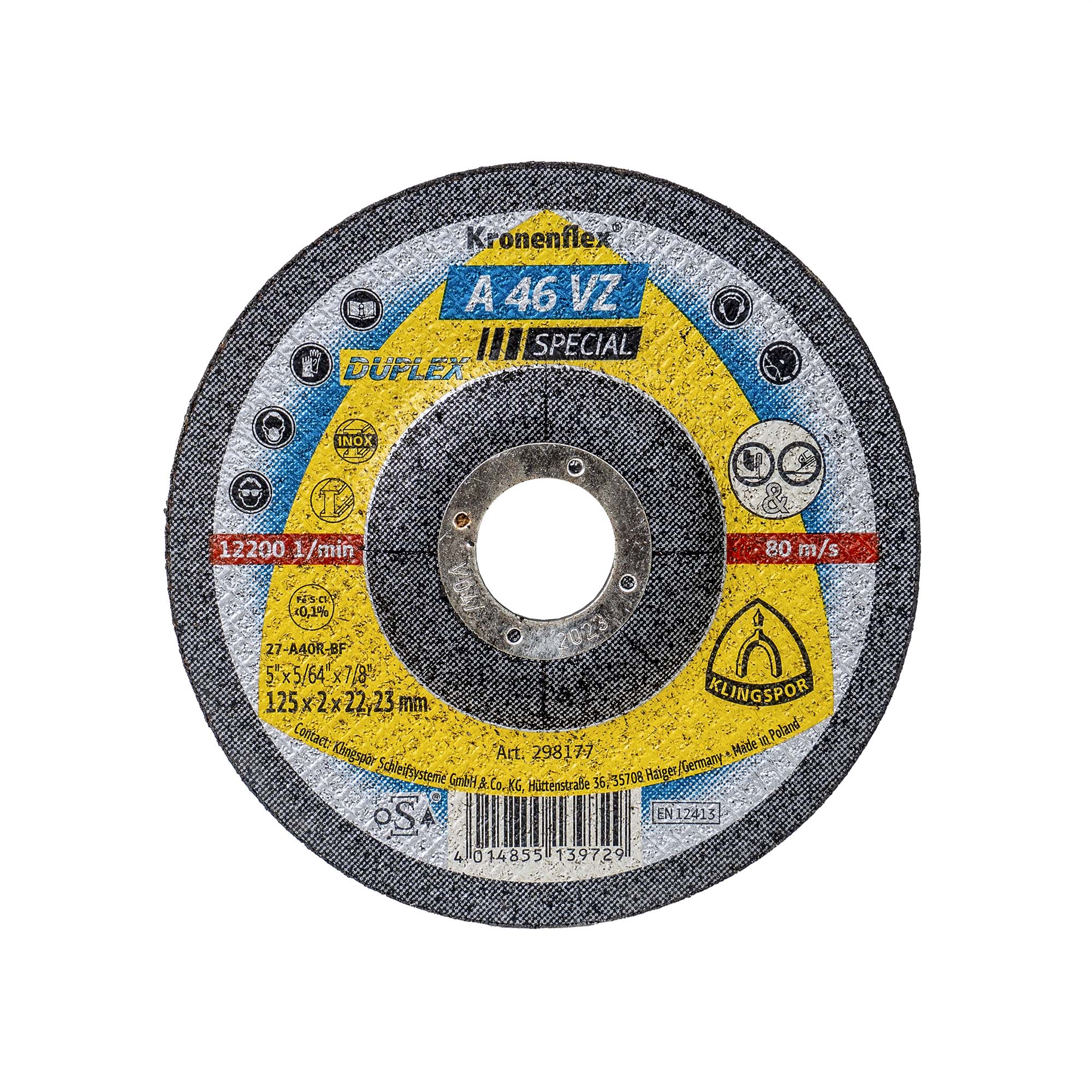 Disc debitare, Klingspor A 46VZ Special, otel, 125 x 2 x 22.23 mm / EXT 298177 Engros