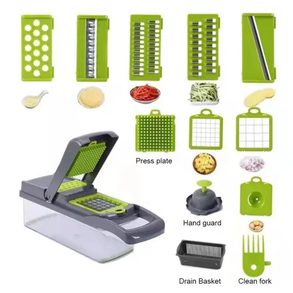 Feliator de legume multifunctional, lame de inox, ABS, Recipient stocare