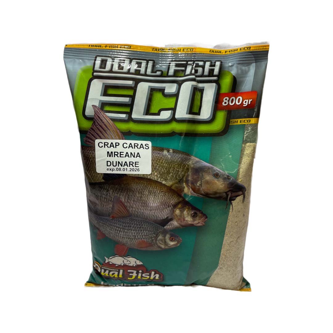 Nada ECO sub forma de cereale sfaramate pentru pescuit, aditivata, aroma de CRAP CARAS MREANA DUNARE, 800 grame, Dual Fish Engros