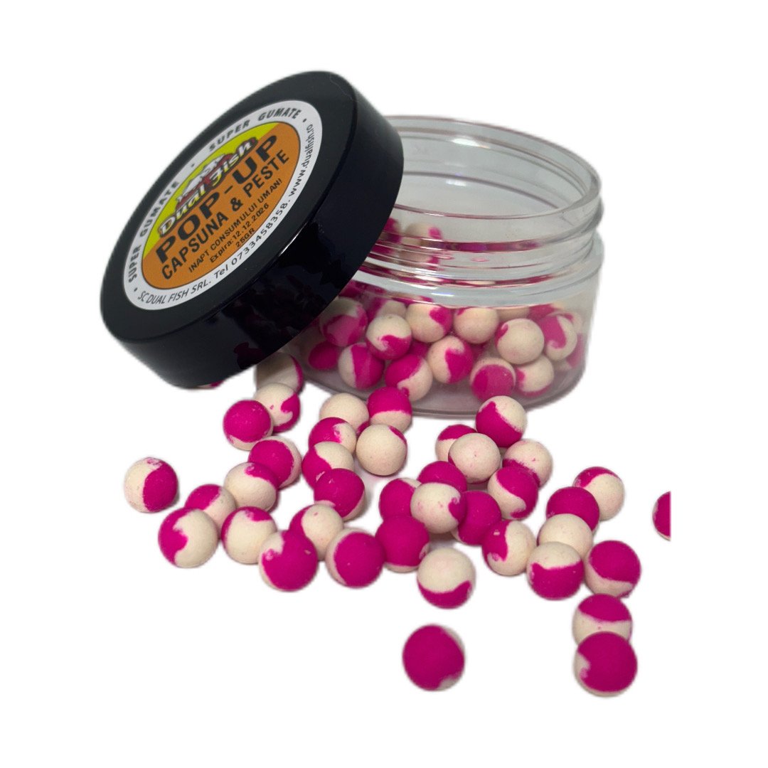 Pop Up, aroma de CAPSUNA SI PESTE, dimensiune de 8 mm, 25 gr, Dual Fish Engros