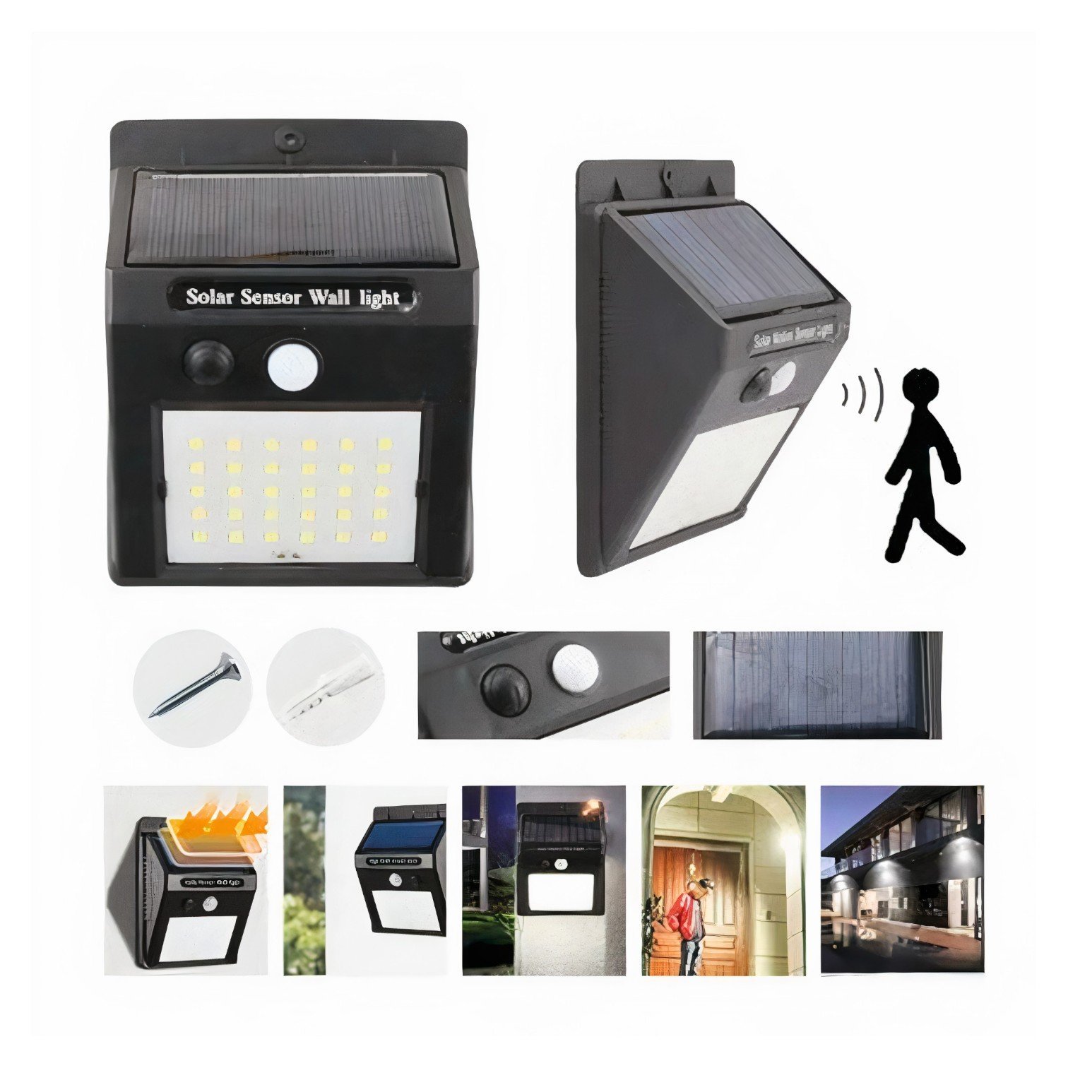 Lampa Solara Led cu Senzor de Miscare 12x9cm de Perete