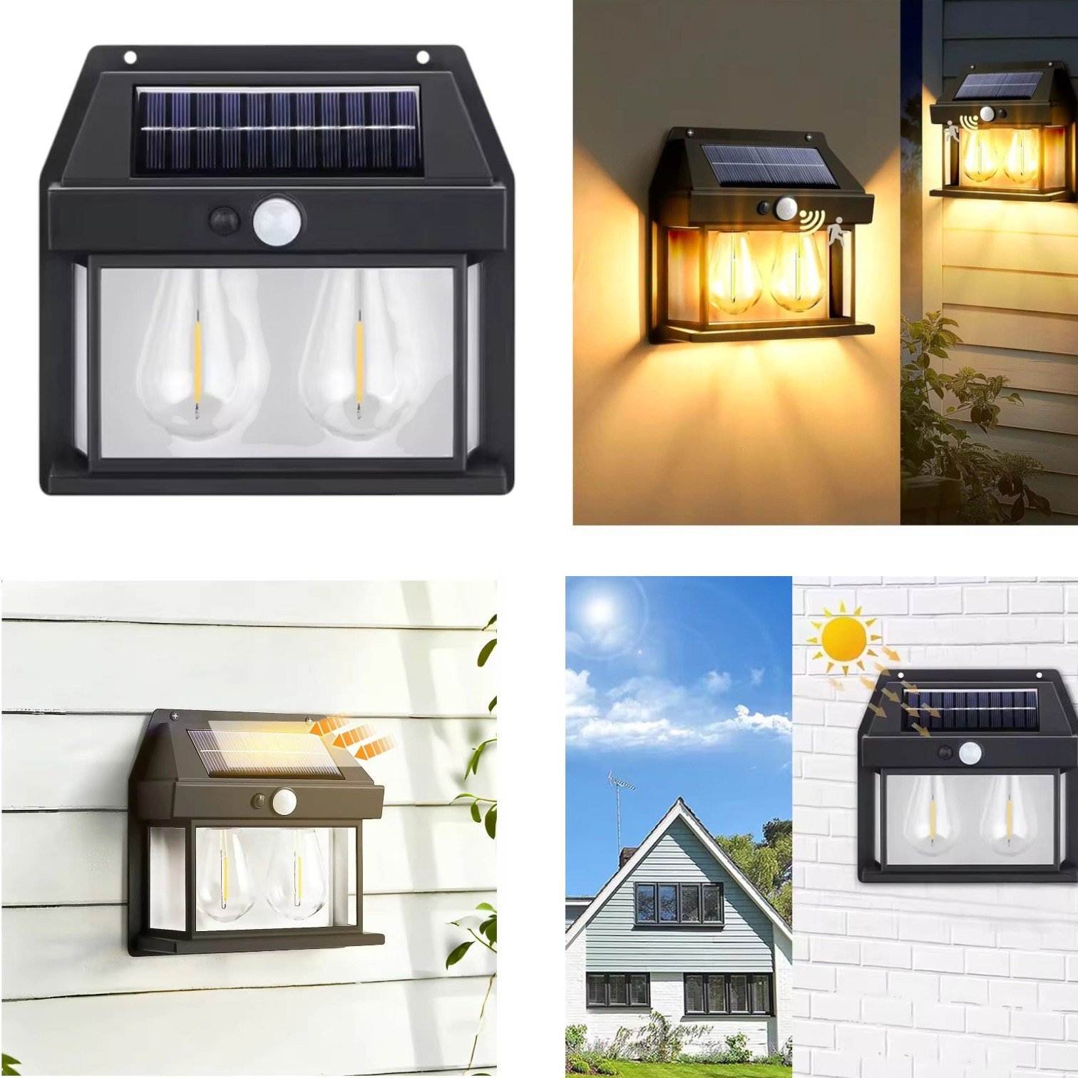 Lampa Solara Led cu Senzor de Miscare 16x17cm de Perete, cu 2 Becuri, 888-2W