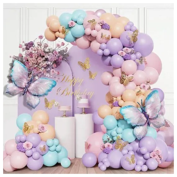 Set Arcadă Baloane 90 Piese – Pastel Butterfly Party,En-gros