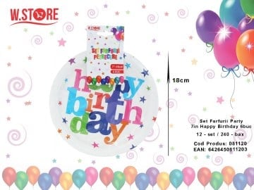 Set 6 Farfurii Petrecere Happy Birthday din Carton, 18x18 cm – Calitate Superioara, En-gros