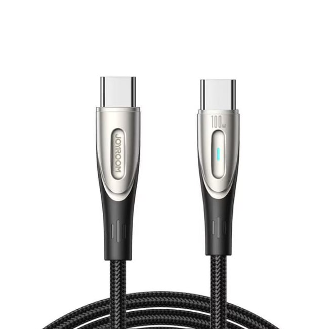 Cablu date pentru Compatibil cu iPhone 15, type-C la type-C, Joyroom A27, Putere 100W, 1.2m, Textil, Negru Engros
