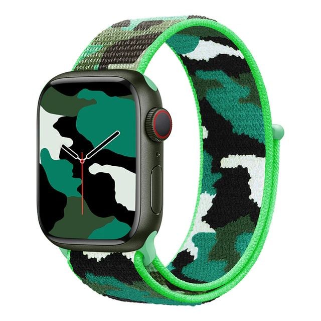 Curea Sport, Compatibila cu Apple Watch, Nylon, Arici, Camuflaj Verde - 44/45/46/49 mm Engros