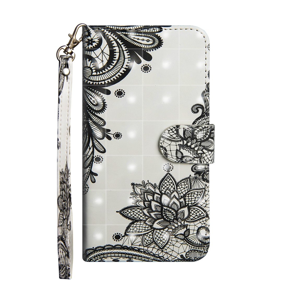 Husa 3D flip cover, Compatibila cu Samsung M40, alb negru, design Black Flower, functie suport stand si portofel, sloturi card Engros