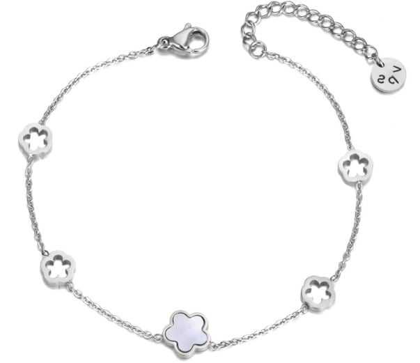 Bratara pentru Femei, cu Flori, Stainless Steel, Argintiu Engros