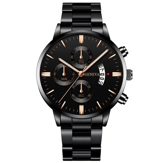 Ceas Luxury Link, Cronograf, Barbati, Stainless-steel, Negru-Rose Engros