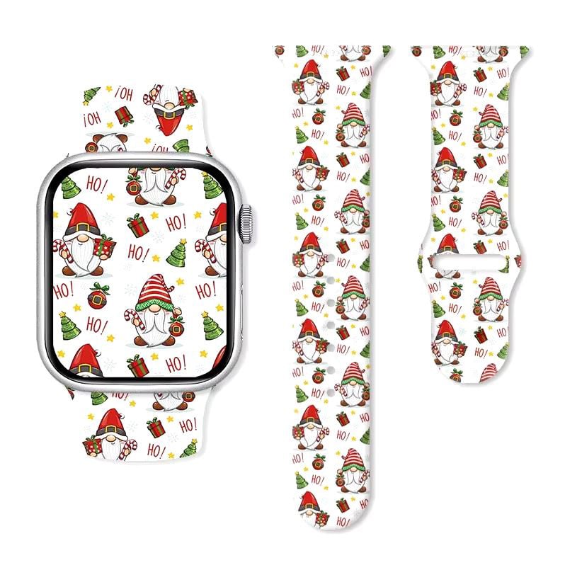 Curea Gnomes, Sport, Compatibila Apple Watch, Design de Craciun, Silicon, Alb - 38/40/41 mm Engros