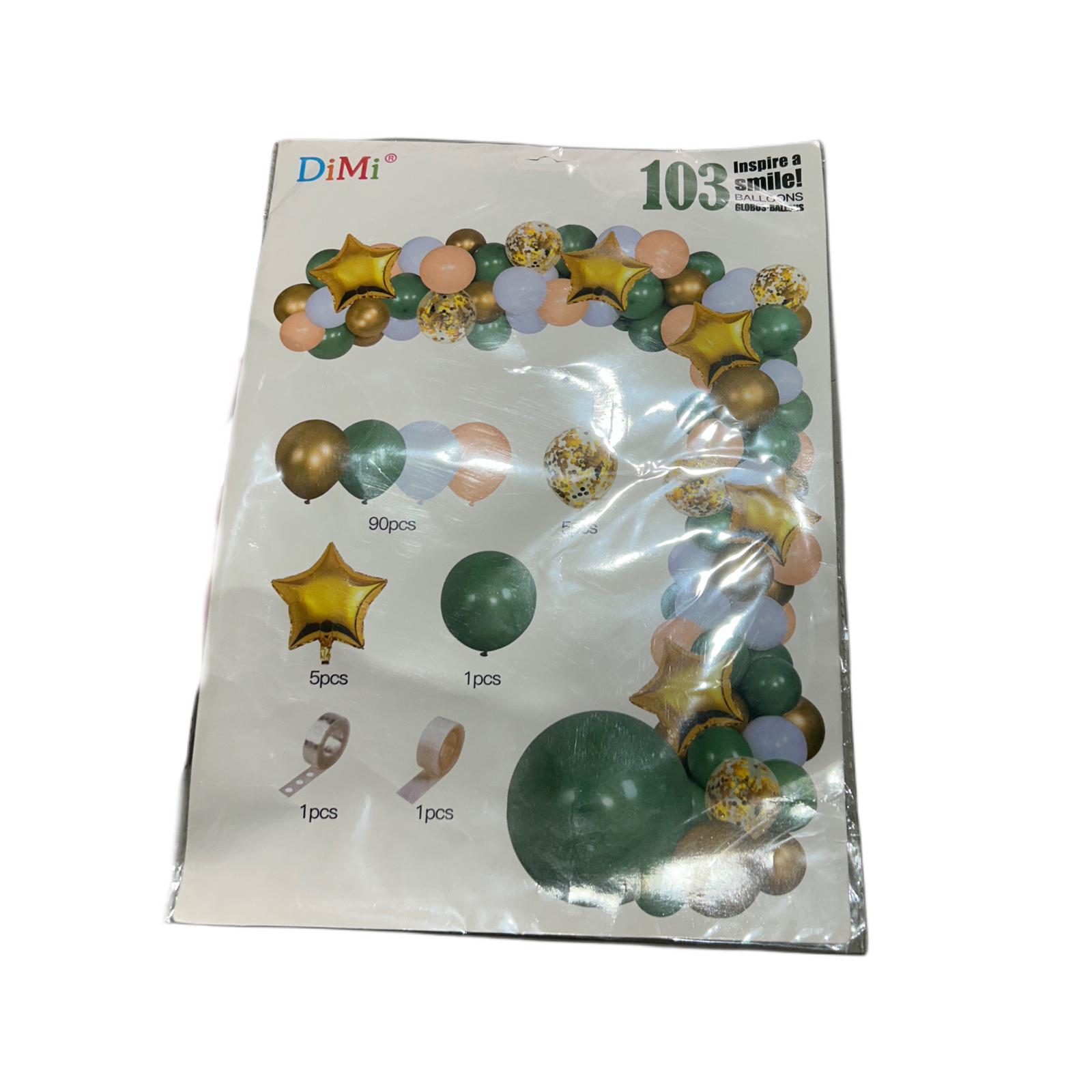 Set 103 Baloane + accesorii tip arcada cu stele, 5 Tipuri de dimensiuni diferite, auriu, roz, verde, albastru