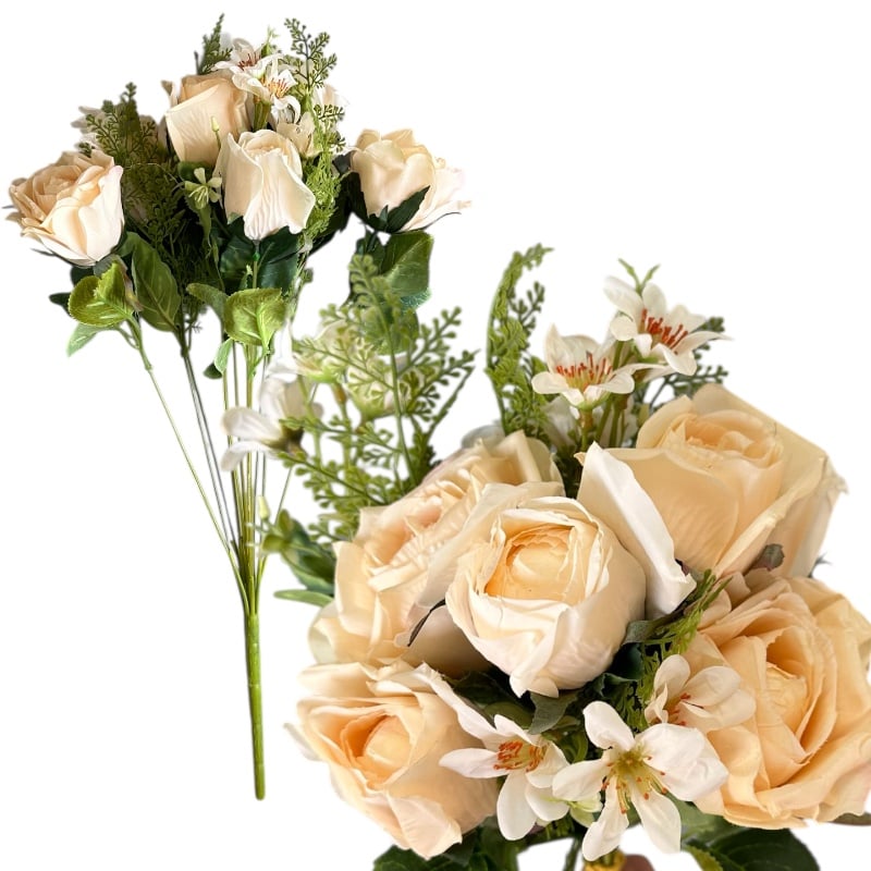 Buchet de flori artificiale Trandafiri, 50 cm, 11 fire, 6 flori, engros