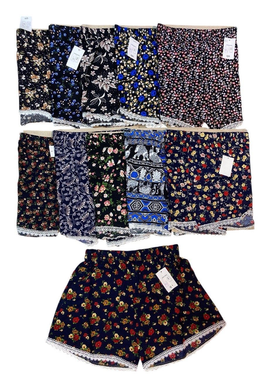 Pantaloni scurti din panza, de damă , imprimeuri diverse, mărimi mari diferite la set  - Engross