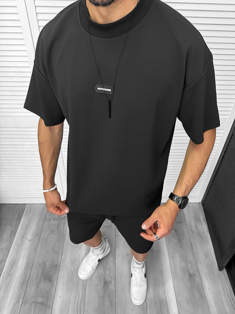 Compleu de vara, oversize, negru, triocu + pantaloni 099