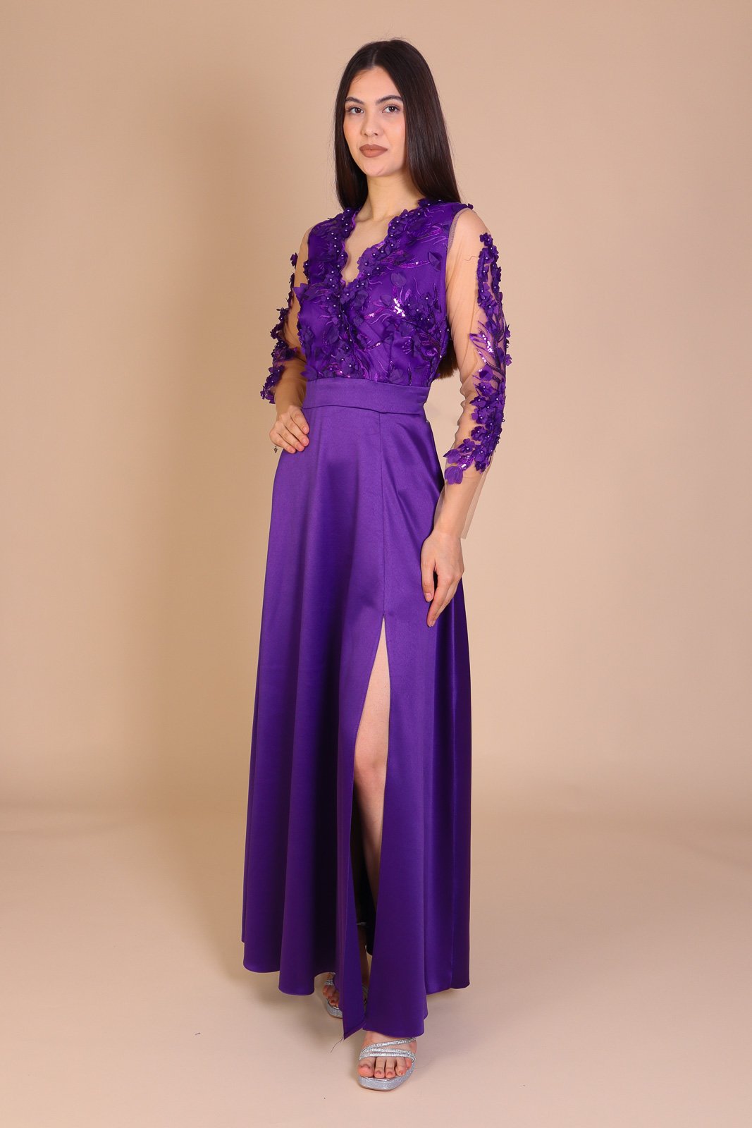 Rochie VANESSA de Ocazie, din Tafta si Flori 3D