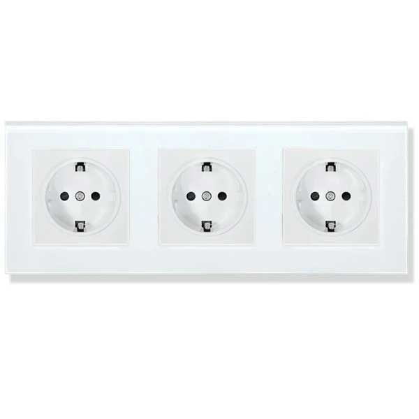 Priza tripla cu rama din sticla securizata Classlights , 16A, Alb Engros