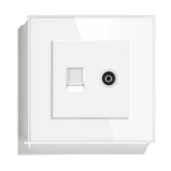 Priza TV + Internet RJ45, Cat6, Rama sticla securizata, Classlights, Alb Engros