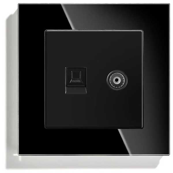 Priza TV + Internet RJ45, Cat6, Rama sticla securizata, Classlights, Negru Engros