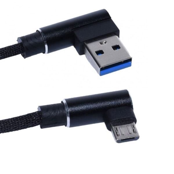 Cablu de Date USB – microUSB cu cot la 90, Negru, 1m Engros