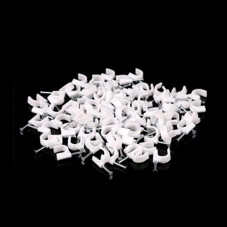 Set 100 x Cleme cu Cui, 12mm, Fixare cablu in perete, Alb Engros