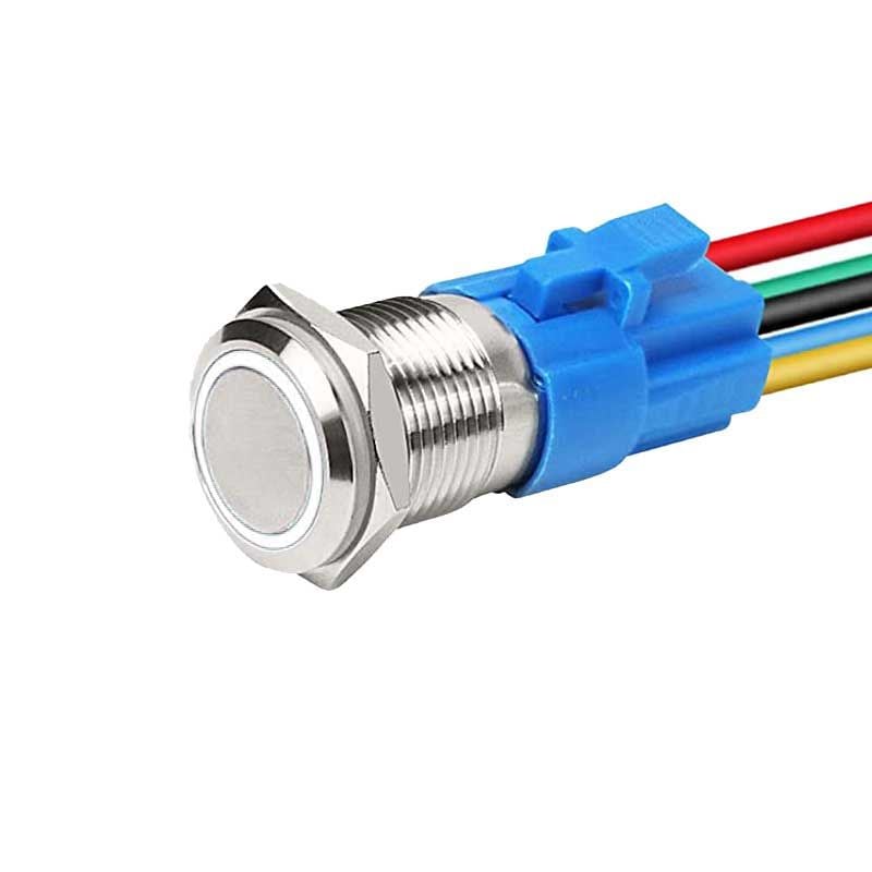 Buton Push 16mm cu Revenire, 220V, Led Alb, Mufa inclusa, ElectroAZ Engros