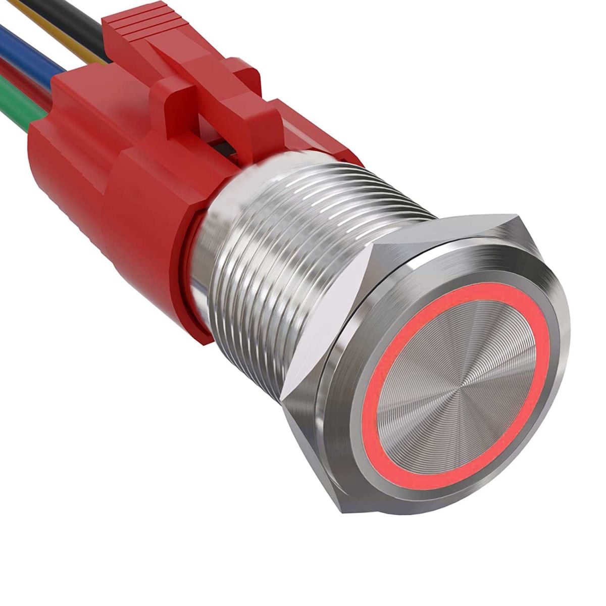Buton Metalic Push 19mm cu Retinere, 220V - 10A, Led Rosu, Mufa inclusa, ElectroAZ Engros