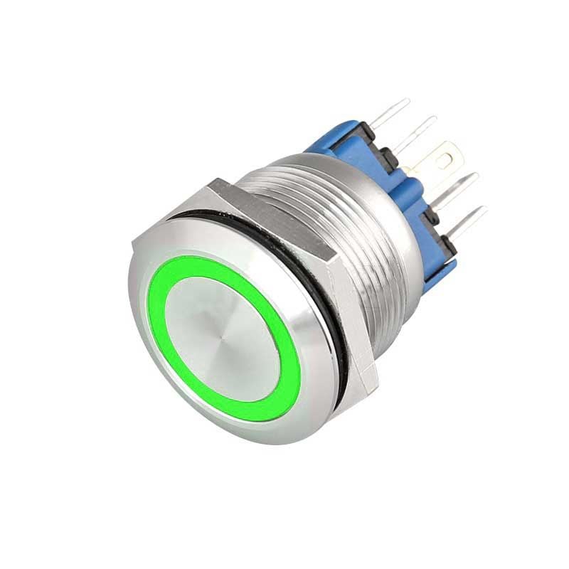 Buton Push 22mm cu Revenire, 12-24V, Led Verde, Mufa inclusa, ElectroAZ Engros