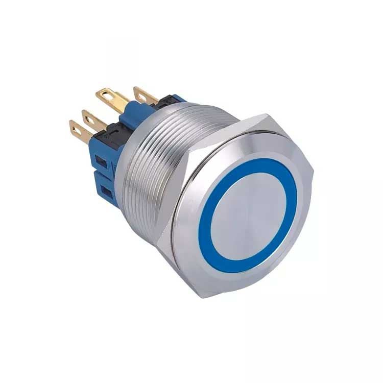 Buton Push 25mm cu Revenire 24V Led Albastru Engros