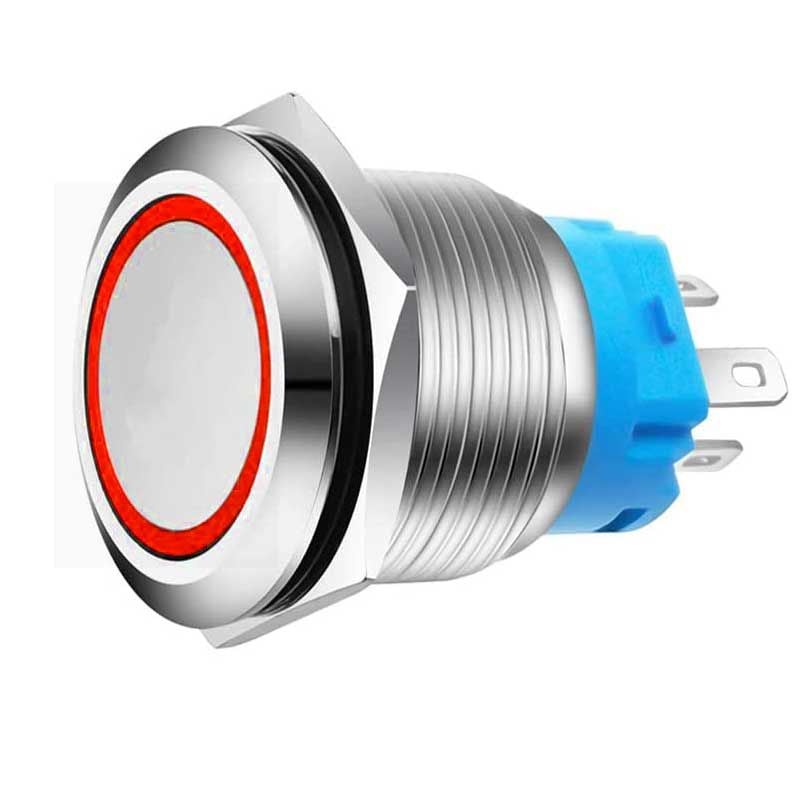 Buton Push Metalic, 220V, 22mm, cu Retinere, Led Rosu, Mufa inclusa, ElectroAZ Engros