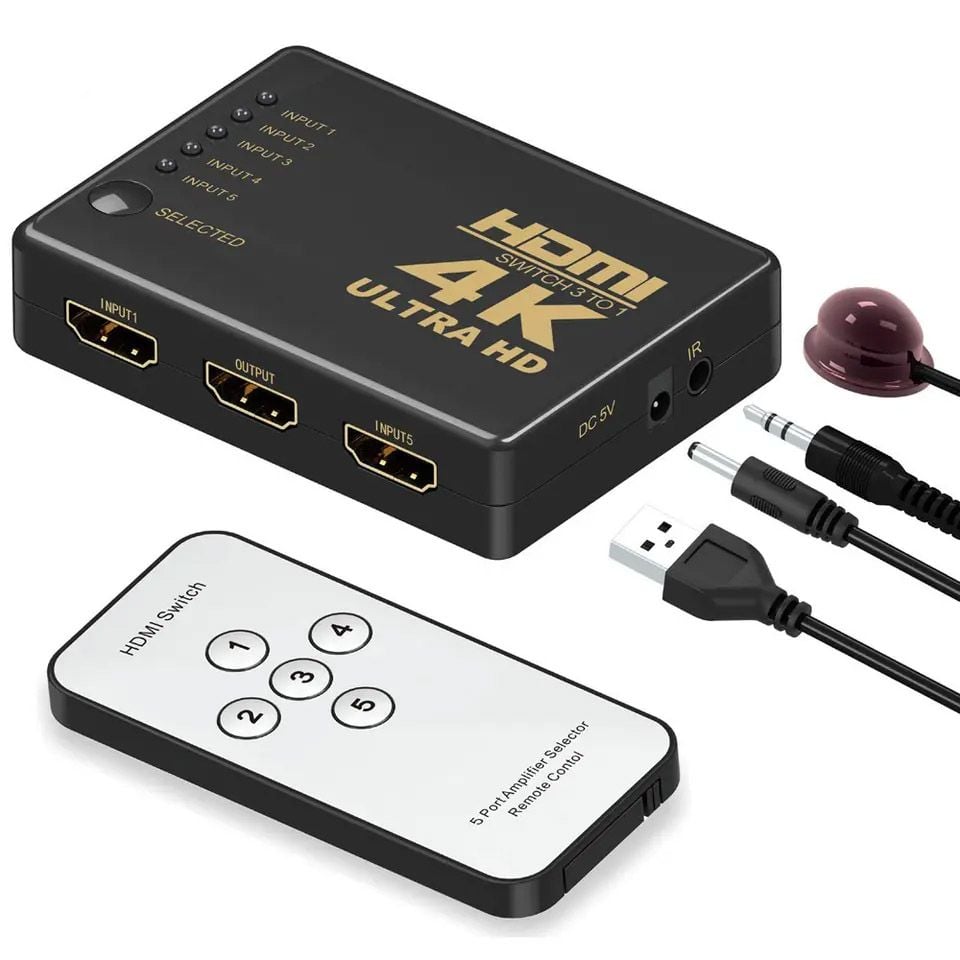 Comutator HDMI, 4K Ultra HD, 5 in 1, Telecomanda, ElectroAZ Engros