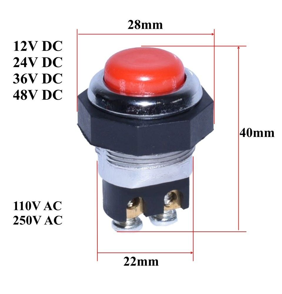 Buton Metalic de Impuls, Tip Push, 12VDC, 250VAC Engros