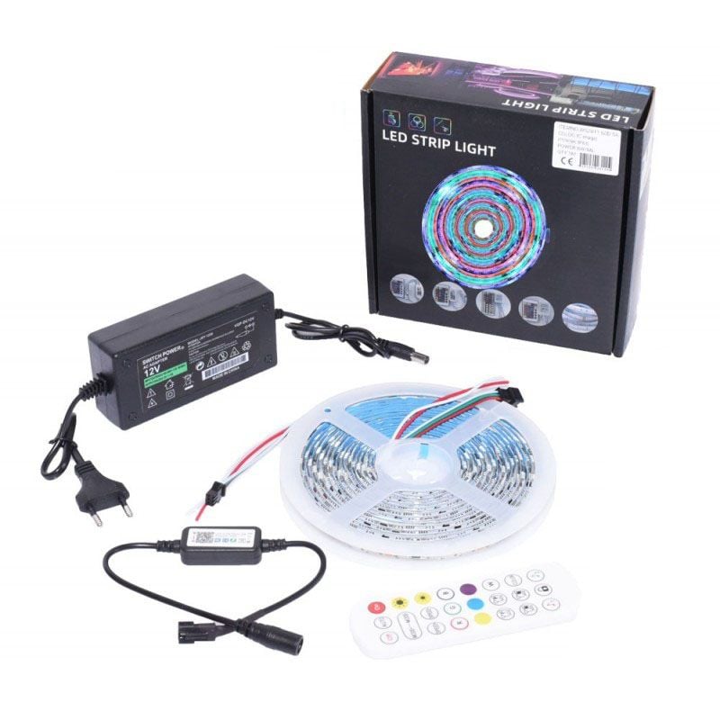 Set Banda Led + Alimentator + Telecomanda + Controller iOS/Android, Bluetooth, 300 LED, IP65, 5m Engros