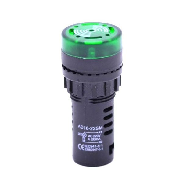 Indicator Martor cu Alarma, Buzzer Sonor, LED, 220V, 20 mA, Verde Engros