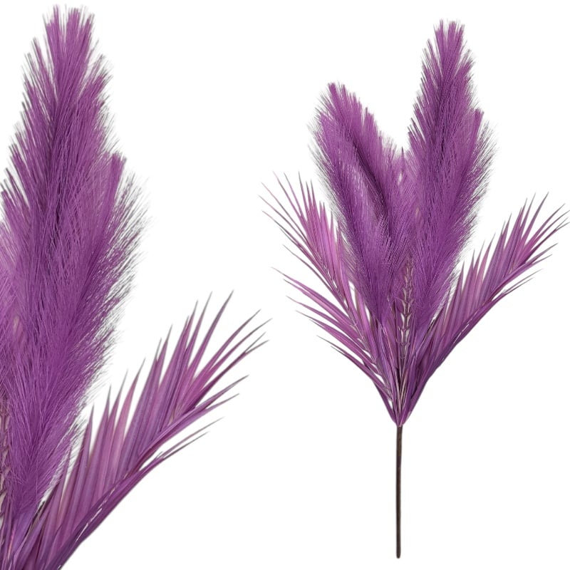Iarbă decorativă Pampas, 73 cm – ramură cu 5 pene pufoase și 3 frunze, en-gros