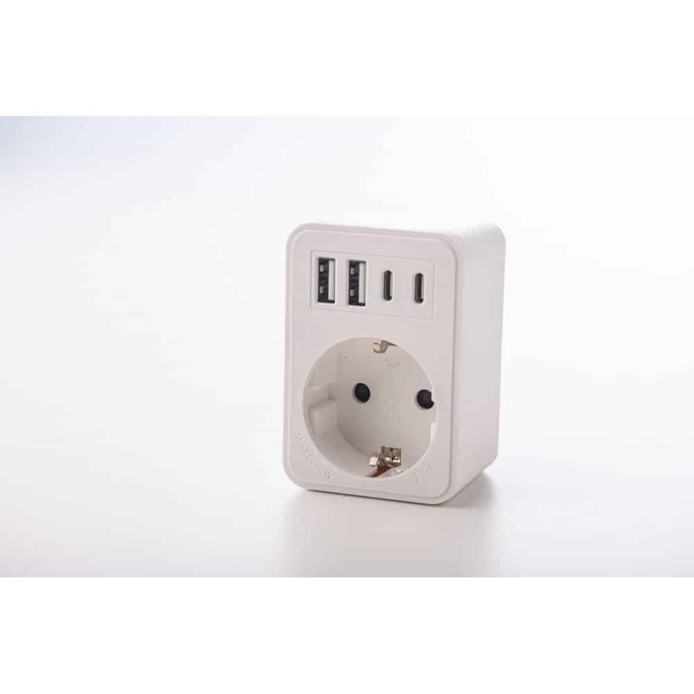 Adaptor simplu 1xSchucko, USB 2xtipA+2xtipC, 16A, 250W, alb Strohm / SM-A-CGZB1U1 Engros