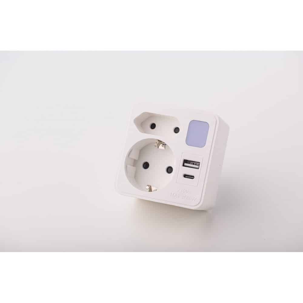Adaptor dublu cu lumina veghe, 1xSchucko+1xEuro, USB 1xA+1xC, 16A, 250V alb Strohm / SM-A-CGZB2LU1 Engros